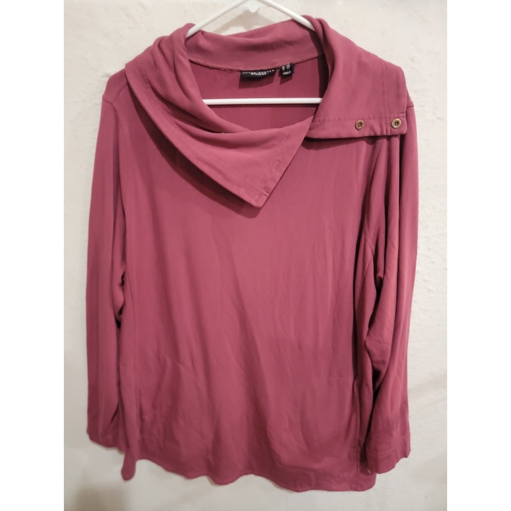 Susan Graver Weekend 2X Mauve Asymmetrical Button Mock Neck Tunic Pockets